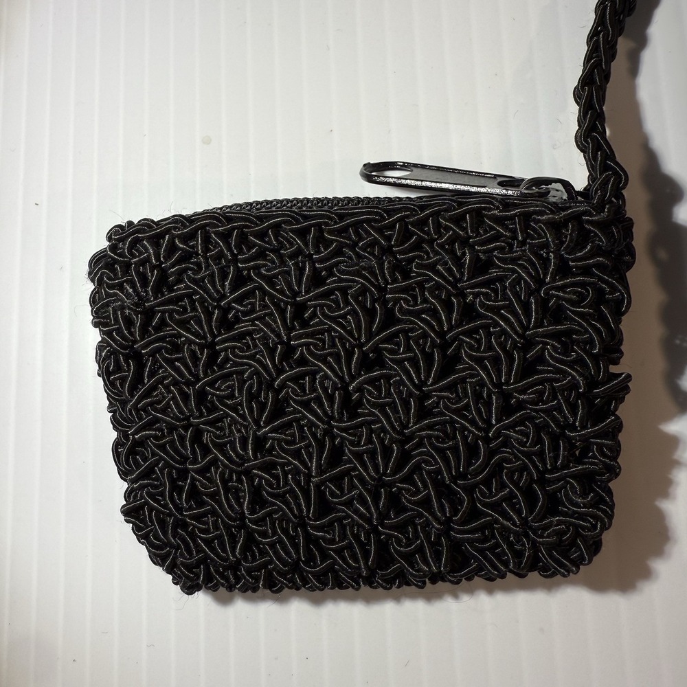 Vintage CHATEAU Crochet Crossbody Strap Purse Bag W/ Flap Coin Purse Boho Black - Picture 2 of 14